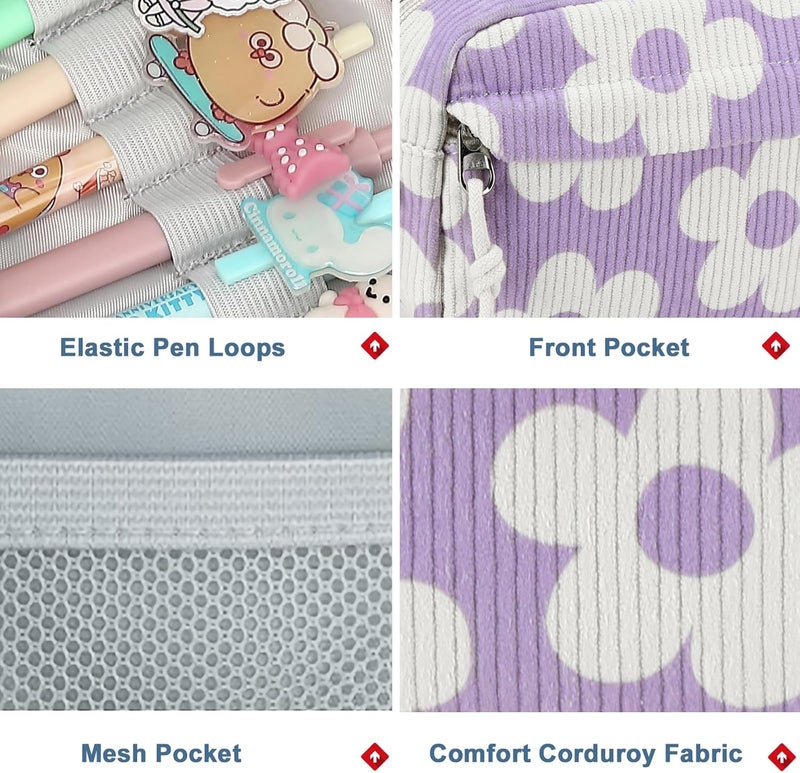 BLUBOON Big Capacity Pencil Case Pencil Pouch Pen Case School Supplies Cute Pencil Box Pencil Bag for Teen Girls Boys Women Man (Flower Purple) - Image 4